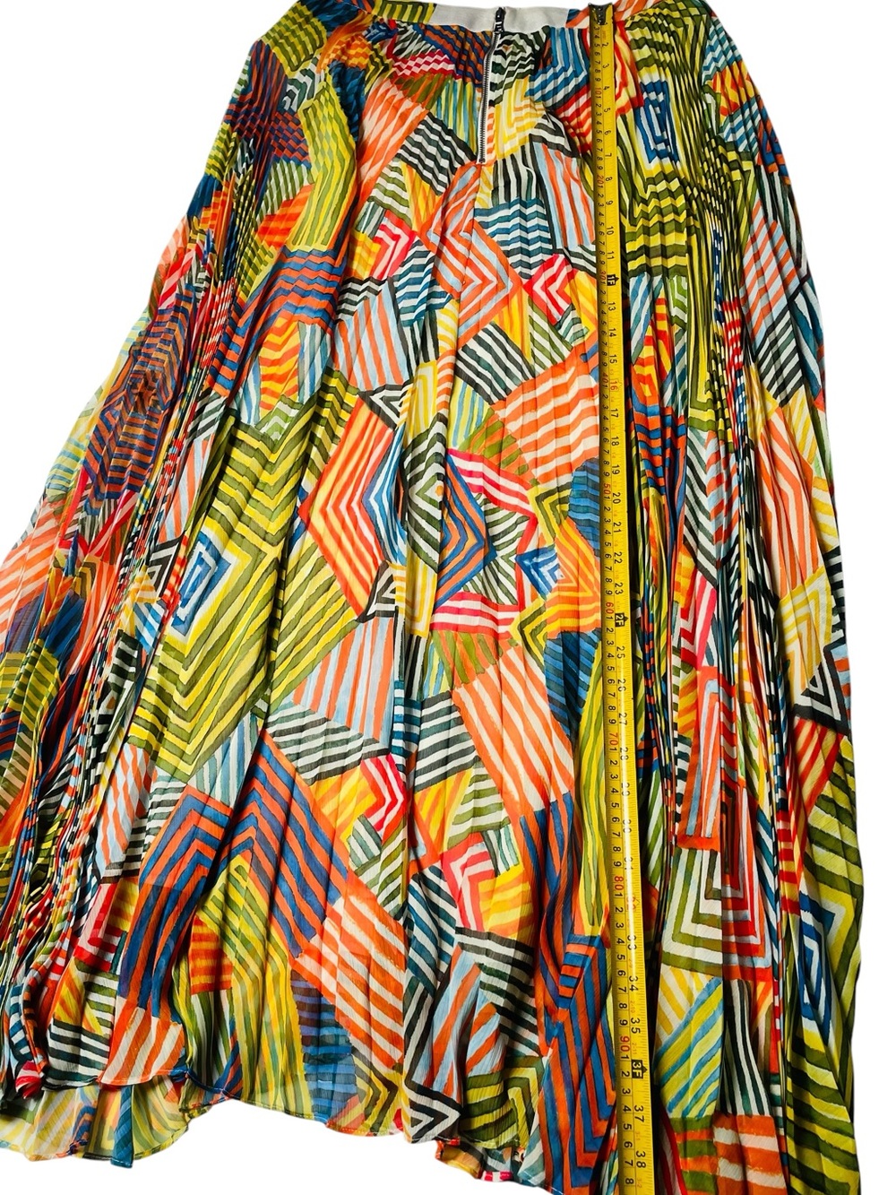 Alice + Olivia Skirt Shannon Rare Pleated Maxi Skirt Geometric Multicolor - Picture 4 of 9